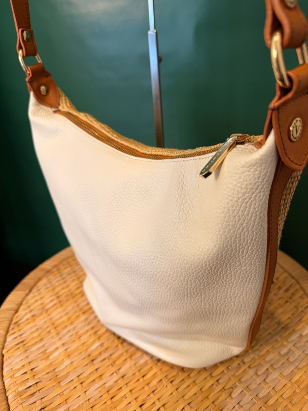 Valentina Leather and Straw Hobo Bag